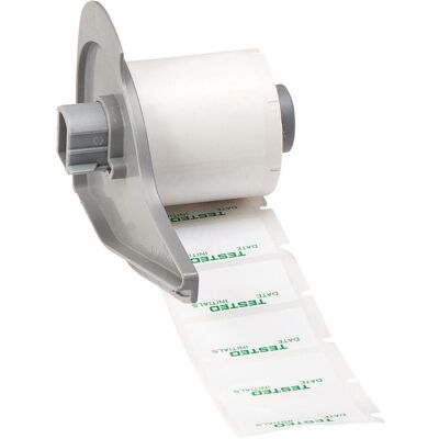 Brady, Rouleau d’étiquettes, M7-30-423-TEST, polyester, vert sur blanc, brillant, 38.10 x 19.05 mm, inscription : TESTED (46.02 mm) - Publicité Brady, Rouleau d’étiquettes, M7-30-423-TEST, polyester, vert sur blanc, brillant, 38.10 x 19.05 mm, inscription : TESTED (46.02 mm) - Publicité