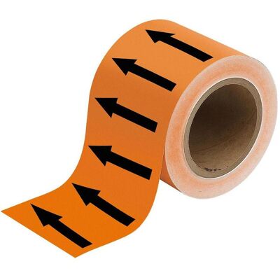 Brady, Crayon à papier + critérium, B-7541, marqueur de tube - bandes fléchées, polyester laminé, noir sur orange, 100.00 mm x - Publicité Brady, Crayon à papier + critérium, B-7541, marqueur de tube - bandes fléchées, polyester laminé, noir sur orange, 100.00 mm x - Publicité