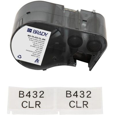 Brady, Rouleau d’étiquettes, M5-78-432-CL-BK, polyester, noir sur transparent, 25,40 x 48,26 mm, permanent (100 p.) - Publicité Brady, Rouleau d’étiquettes, M5-78-432-CL-BK, polyester, noir sur transparent, 25,40 x 48,26 mm, permanent (100 p.) - Publicité