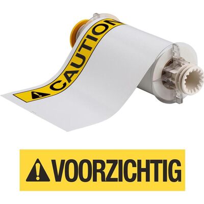Brady, Rouleau d’étiquettes, B85-178x254-595-VOORZICHG, Étiquettes en vinyle pré-imprimées, noir sur jaune et blanc, brillantes (131 mm) - Publicité Brady, Rouleau d’étiquettes, B85-178x254-595-VOORZICHG, Étiquettes en vinyle pré-imprimées, noir sur jaune et blanc, brillantes (131 mm) - Publicité