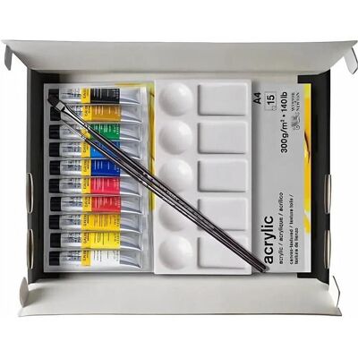 Winsor & Newton, Peinture loisirs créatifs, Galeria acrylic cardboard set 10x12ml +accessories (12 ml) - Publicité Winsor & Newton, Peinture loisirs créatifs, Galeria acrylic cardboard set 10x12ml +accessories (12 ml) - Publicité