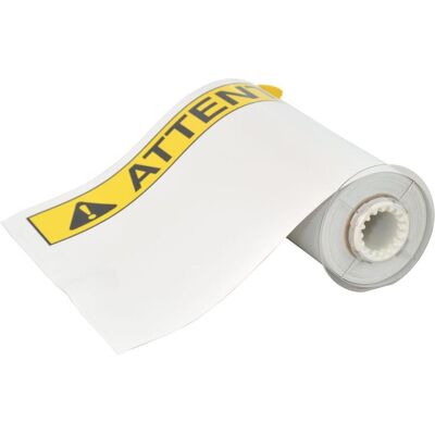 Brady, Rouleau d’étiquettes, B85-254x356-7569-ATTENTION, étiquettes en vinyle pré-imprimées, noir sur jaune et blanc, brillantes (257.18 mm) - Publicité Brady, Rouleau d’étiquettes, B85-254x356-7569-ATTENTION, étiquettes en vinyle pré-imprimées, noir sur jaune et blanc, brillantes (257.18 mm) - Publicité