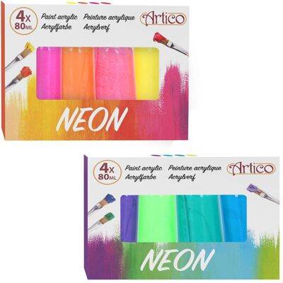 Set de Peinture Acrylique Neon Artico - 4x80ml, Couleurs Vives - Publicité Set de Peinture Acrylique Neon Artico - 4x80ml, Couleurs Vives - Publicité