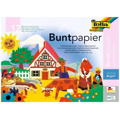 Folia, Papier à bricolage, Papier coloré gommé couleurs assorties 80 g/qm 12 feuilles (80 g/m², 1x) - Publicité Folia, Papier à bricolage, Papier coloré gommé couleurs assorties 80 g/qm 12 feuilles (80 g/m², 1x) - Publicité