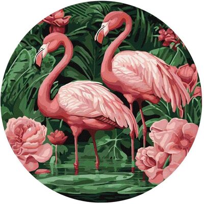 Teka Malen nach Zahlen runder Rahmen - Flamingos in der Badewanne - Publicité Teka Malen nach Zahlen runder Rahmen - Flamingos in der Badewanne - Publicité