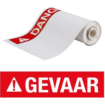 Brady, Rouleau d’étiquettes, B85-254x356-7569-GEVAAR, étiquettes en vinyle pré-imprimées, blanc sur rouge, brillantes, 254.00 x (254 mm) - Publicité Brady, Rouleau d’étiquettes, B85-254x356-7569-GEVAAR, étiquettes en vinyle pré-imprimées, blanc sur rouge, brillantes, 254.00 x (254 mm) - Publicité