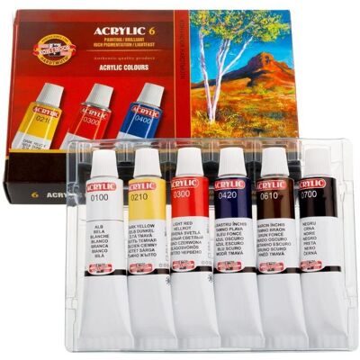 Koh-i-Noor, Peinture loisirs créatifs, Peinture acrylique 6 couleurs 16ml (16 ml) - Publicité Koh-i-Noor, Peinture loisirs créatifs, Peinture acrylique 6 couleurs 16ml (16 ml) - Publicité