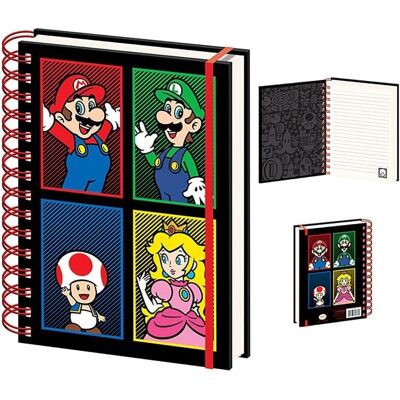Pyramid Cahier + bloc-notes, Super Mario - "4 amis" (A5, À rayures) - Publicité Pyramid Cahier + bloc-notes, Super Mario - "4 amis" (A5, À rayures) - Publicité