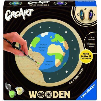 Ravensburger CreArt Wooden- peinture par numéros - Globe jour et nuit - Publicité Ravensburger CreArt Wooden- peinture par numéros - Globe jour et nuit - Publicité