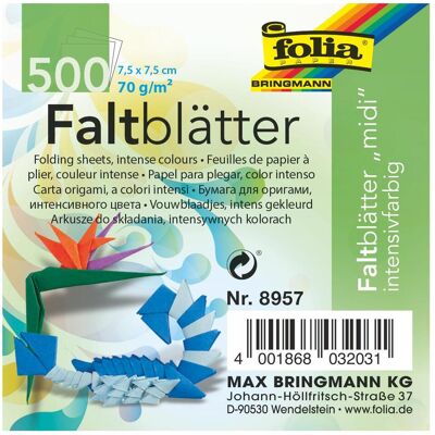 Folia, Papier à bricolage, Dépliants Mini 7,5x7,5 500 feuilles, 10 couleurs (70 g/m², 500x) - Publicité Folia, Papier à bricolage, Dépliants Mini 7,5x7,5 500 feuilles, 10 couleurs (70 g/m², 500x) - Publicité