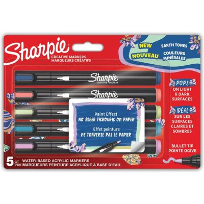 Sharpie - Marqueurs Créatifs à l'Acrylique - Tons Terre - Pointe Boule - Couleurs Assorties - Pack de 5 - Publicité Sharpie - Marqueurs Créatifs à l'Acrylique - Tons Terre - Pointe Boule - Couleurs Assorties - Pack de 5 - Publicité