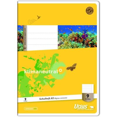 Ursus, Cahier + bloc-notes, Cahier d'école (A5, À rayures) - Publicité Ursus, Cahier + bloc-notes, Cahier d'école (A5, À rayures) - Publicité