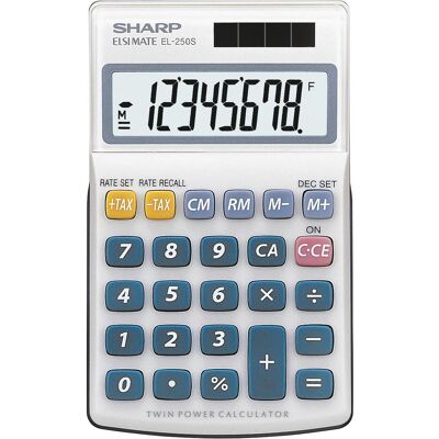 Sharp Calculatrice, EL-250S - Calculatrice de poche - 8 chiffres - panneau solaire (Fonctionnement sur piles) - Publicité Sharp Calculatrice, EL-250S - Calculatrice de poche - 8 chiffres - panneau solaire (Fonctionnement sur piles) - Publicité