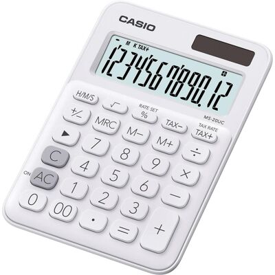 Casio Calculatrice, MS-20UC-WE Calculatrice de bureau Calculatrice simple (Fonctionnement sur piles) - Publicité Casio Calculatrice, MS-20UC-WE Calculatrice de bureau Calculatrice simple (Fonctionnement sur piles) - Publicité