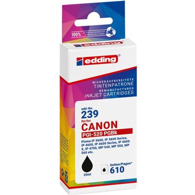 Cartouche d'encre noire edding compatible Canon PGI-520 BK - Rechargeable - Publicité Cartouche d'encre noire edding compatible Canon PGI-520 BK - Rechargeable - Publicité