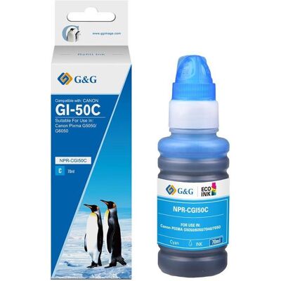 G&G, Cartouche d'impression, Nachfüllpatrone Canon GI-50 C/3403C001 Cyan (70 ml) (C) - Publicité G&G, Cartouche d'impression, Nachfüllpatrone Canon GI-50 C/3403C001 Cyan (70 ml) (C) - Publicité