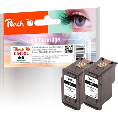 Peach, Cartouche d'impression, Lot de deux têtes d'impression noires compatibles avec Canon PG-545XL*2, 8286B001*2 - Publicité Peach, Cartouche d'impression, Lot de deux têtes d'impression noires compatibles avec Canon PG-545XL*2, 8286B001*2 - Publicité