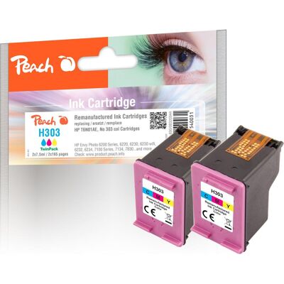 Peach, Cartouche d'impression, Lot de deux têtes d'impression couleur compatibles avec les références HP n° 303 C*2, T6N01AE*2 (C) - Publicité Peach, Cartouche d'impression, Lot de deux têtes d'impression couleur compatibles avec les références HP n° 303 C*2, T6N01AE*2 (C) - Publicité