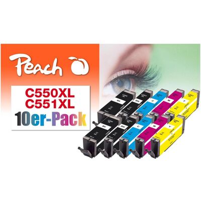 Peach, Cartouche d'impression, Jeu d'encres Canon 550XL/551XL, Multi-10-Pack BK/PBK/C/M/Y (CF) - Publicité Peach, Cartouche d'impression, Jeu d'encres Canon 550XL/551XL, Multi-10-Pack BK/PBK/C/M/Y (CF) - Publicité