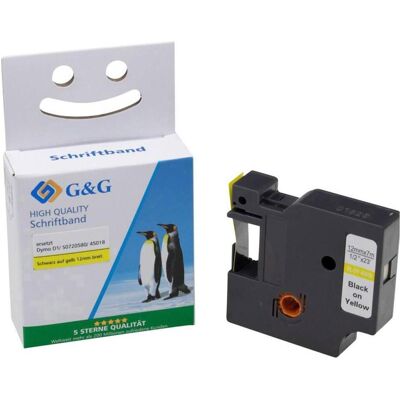 G&G, Ruban d'étiquetage, Ruban 15572 Compatible remplace DYMO 45018, S0720580 Couleur du ruban : jaune (1.20 cm, Jaune) - Publicité G&G, Ruban d'étiquetage, Ruban 15572 Compatible remplace DYMO 45018, S0720580 Couleur du ruban : jaune (1.20 cm, Jaune) - Publicité