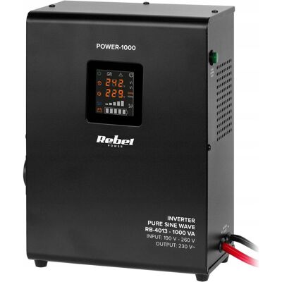 Rebel Power-1000 Alimentation d'urgence murale - Convertisseur en sinus pur & Fonction de charge 12V 230V - Publicité Rebel Power-1000 Alimentation d'urgence murale - Convertisseur en sinus pur & Fonction de charge 12V 230V - Publicité
