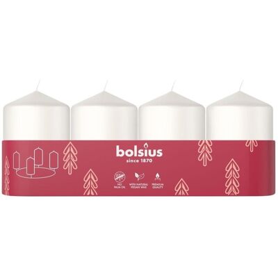 Bolsius, Bougie, 4 bougies cylindriques 60 x 40, blanches (4 pcs) - Publicité Bolsius, Bougie, 4 bougies cylindriques 60 x 40, blanches (4 pcs) - Publicité