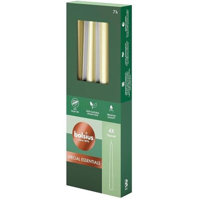 Bolsius, Bougie, Bougies gothiques 245/24 4X blanc métallique argenté (4 pcs) - Publicité Bolsius, Bougie, Bougies gothiques 245/24 4X blanc métallique argenté (4 pcs) - Publicité