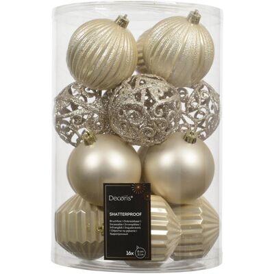 Decoris, Décorations de sapin de Noël, Shatterproof Christmas Tree Ornament Set, 8 cm, Pearl, 16 pieces (16x) - Publicité Decoris, Décorations de sapin de Noël, Shatterproof Christmas Tree Ornament Set, 8 cm, Pearl, 16 pieces (16x) - Publicité