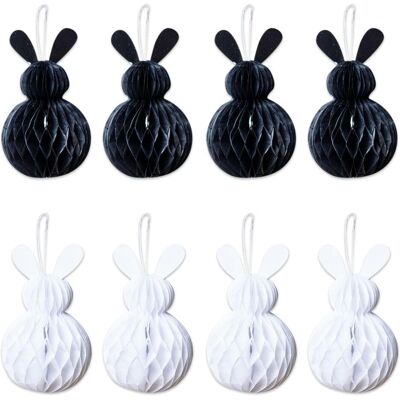 Papierdrachen, Déco de Pâques, 8 lapins de Pâques en papier de soie noir et blanc - Set 05 (8x) - Publicité Papierdrachen, Déco de Pâques, 8 lapins de Pâques en papier de soie noir et blanc - Set 05 (8x) - Publicité