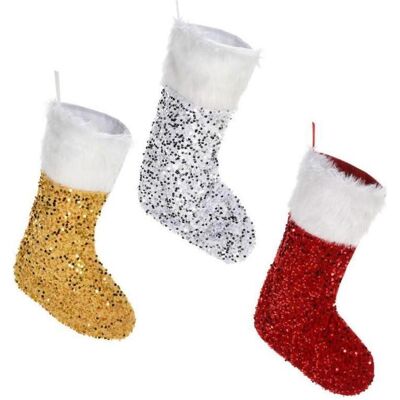 Décorations de Noël, Bas de Noël avec paillettes - Publicité Décorations de Noël, Bas de Noël avec paillettes - Publicité