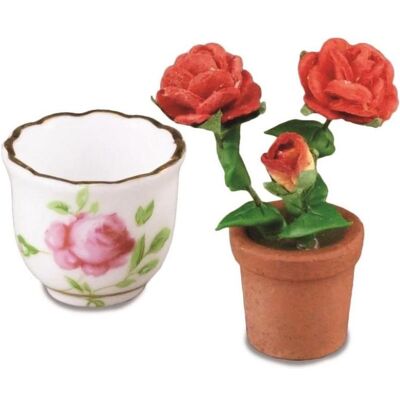 Reutter, Miniatures, 001.796/5 - Cache-pot avec buisson de roses, miniature - Publicité Reutter, Miniatures, 001.796/5 - Cache-pot avec buisson de roses, miniature - Publicité