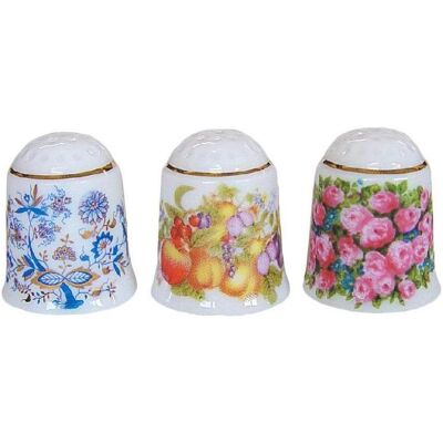Reutter, Miniatures, M.W. - thimbles décor de cuisine - 3 assortis - Publicité Reutter, Miniatures, M.W. - thimbles décor de cuisine - 3 assortis - Publicité