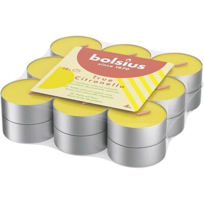 Bolsius Pack de 18 Bougies Tealight Citronella - Extérieur - Publicité Bolsius Pack de 18 Bougies Tealight Citronella - Extérieur - Publicité