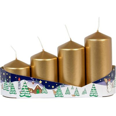Magni, Bougie, Bougies cylindriques échelonnées, doré métallisé, lot de 4 (4 pcs) - Publicité Magni, Bougie, Bougies cylindriques échelonnées, doré métallisé, lot de 4 (4 pcs) - Publicité