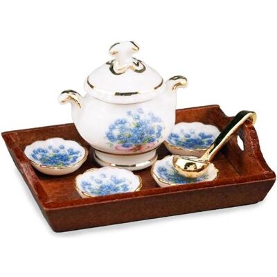 Reutter, Miniatures, 001.442/5 - Plateau repas en bois "Myosotis", miniature - Publicité Reutter, Miniatures, 001.442/5 - Plateau repas en bois "Myosotis", miniature - Publicité