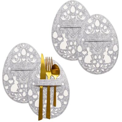 Papierdrachen, Déco de Pâques, 4 porte-couverts de Pâques oeufs feutrés gris blanc - Set 01 (4x) - Publicité Papierdrachen, Déco de Pâques, 4 porte-couverts de Pâques oeufs feutrés gris blanc - Set 01 (4x) - Publicité