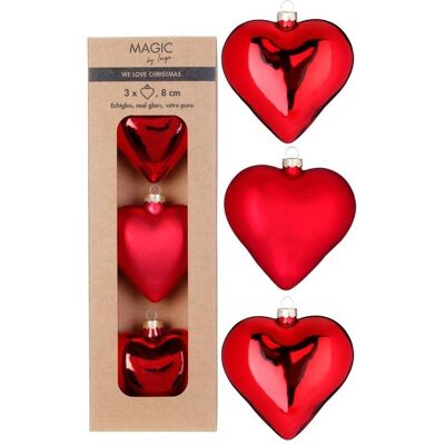 Magni, Décorations de sapin de Noël, Décoration de sapin de Noël en forme de coeur « Merry Red », rouge, 8 cm, lot de 3 (3x) - Publicité Magni, Décorations de sapin de Noël, Décoration de sapin de Noël en forme de coeur « Merry Red », rouge, 8 cm, lot de 3 (3x) - Publicité