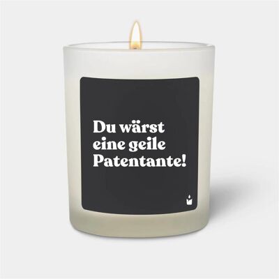 Chatty Candles, Bougie parfumée, Bougie Parfumée Blanche Flowery "Tu ferais une marraine d'enfer" ! - Publicité Chatty Candles, Bougie parfumée, Bougie Parfumée Blanche Flowery "Tu ferais une marraine d'enfer" ! - Publicité