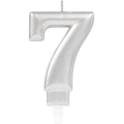 Amscan, Bougie, Bougie chiffre 7 argent (1 pcs) - Publicité Amscan, Bougie, Bougie chiffre 7 argent (1 pcs) - Publicité