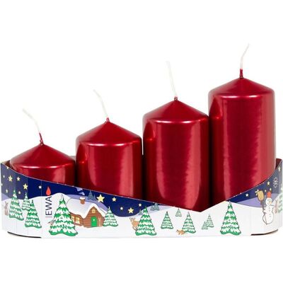 Magni, Bougie, Bougies cylindriques échelonnées, rouge vin métallisé, lot de 4 (4 pcs) - Publicité Magni, Bougie, Bougies cylindriques échelonnées, rouge vin métallisé, lot de 4 (4 pcs) - Publicité