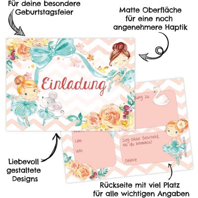 Papierdrachen, Carte de vœux + papier à lettres, 12 Einladungskarten zum Geburtstag – Ballerina (12 pcs) - Publicité Papierdrachen, Carte de vœux + papier à lettres, 12 Einladungskarten zum Geburtstag – Ballerina (12 pcs) - Publicité