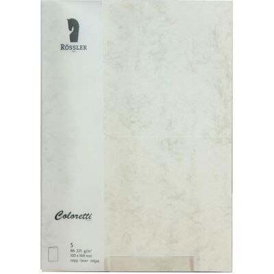 Rössler, Carte de vœux + papier à lettres, Coloretti Cartes B6 Chamois Marmora en paquet de 5 non pliées à personnaliser (5 pcs) - Publicité Rössler, Carte de vœux + papier à lettres, Coloretti Cartes B6 Chamois Marmora en paquet de 5 non pliées à personnaliser (5 pcs) - Publicité