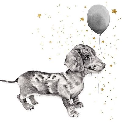 Rossi, Carte de vœux + papier à lettres, Vergoldete quadratische Karte CL3815 BL Hund mit einem Ballon - Publicité Rossi, Carte de vœux + papier à lettres, Vergoldete quadratische Karte CL3815 BL Hund mit einem Ballon - Publicité