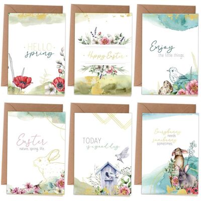 Papierdrachen, Carte de vœux + papier à lettres, 6 cartes de Pâques avec enveloppe - aquarelle avec dorure Set 4 (6 pcs) - Publicité Papierdrachen, Carte de vœux + papier à lettres, 6 cartes de Pâques avec enveloppe - aquarelle avec dorure Set 4 (6 pcs) - Publicité