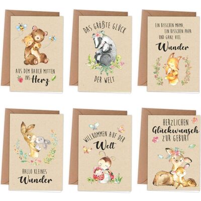 Papierdrachen, Carte de vœux + papier à lettres, Cartes de voeux pour bébé - Animaux de la forêt (6 pcs) - Publicité Papierdrachen, Carte de vœux + papier à lettres, Cartes de voeux pour bébé - Animaux de la forêt (6 pcs) - Publicité