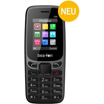 Bea-Fon C80 Classic Line, Feature Phone, schwarz, Dual SIM (1.77", 0.30 Mpx), Téléphone portable à touches, Noir - Publicité Bea-Fon C80 Classic Line, Feature Phone, schwarz, Dual SIM (1.77", 0.30 Mpx), Téléphone portable à touches, Noir - Publicité