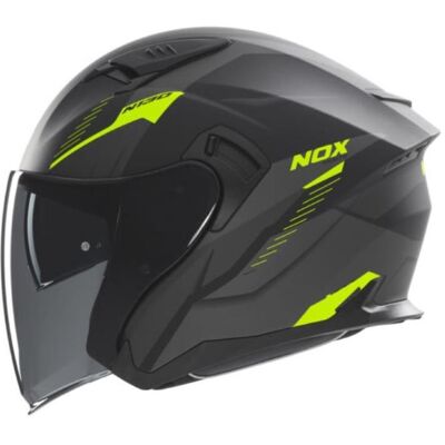 Nox, Casque de moto, Casque ouvert Promotion Jet avec visière N130, coloris Myst (noir/jaune fluo mat), taille M (M) - Publicité Nox, Casque de moto, Casque ouvert Promotion Jet avec visière N130, coloris Myst (noir/jaune fluo mat), taille M (M) - Publicité