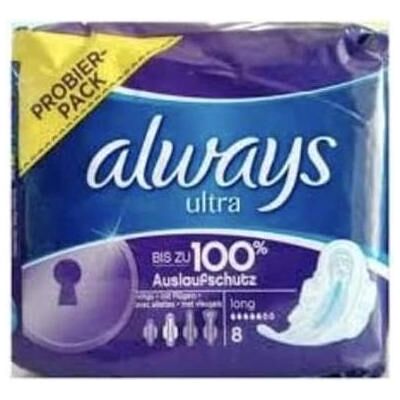 Always Ultra Long Ailes Sanitaires Taille 2 - Pack de 8 - Serviettes Hygiéniques - Publicité Always Ultra Long Ailes Sanitaires Taille 2 - Pack de 8 - Serviettes Hygiéniques - Publicité