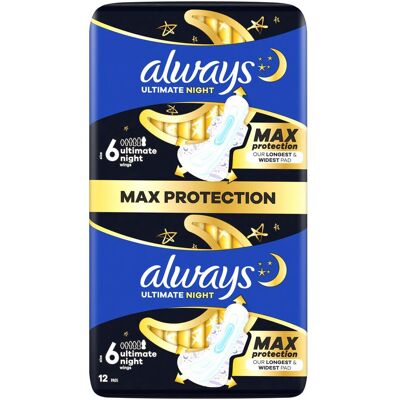 Always - Ultimate Night - Taille 6 - Wings - Serviettes hygiéniques - Publicité Always - Ultimate Night - Taille 6 - Wings - Serviettes hygiéniques - Publicité