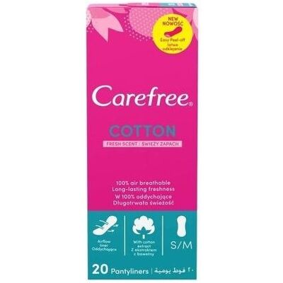 Carefree, Serviette, Normal With Cotton Extract Panty Liners Fresh Scent 20Pcs (20x) - Publicité Carefree, Serviette, Normal With Cotton Extract Panty Liners Fresh Scent 20Pcs (20x) - Publicité